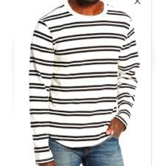 Frame Men's Long Sleeve Striped Black/White Crew-Neck Tee Top - Picture 1 of 5